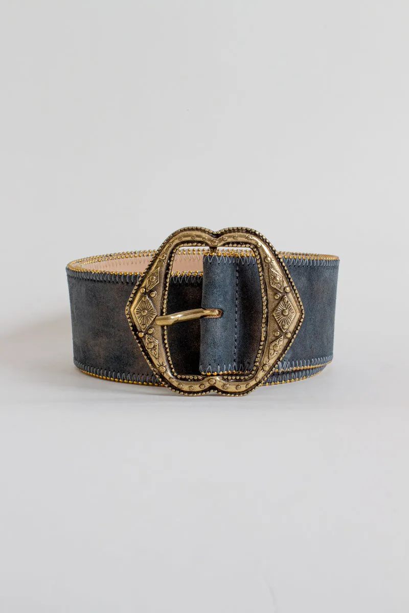 Navy Beaded Trim Belt
