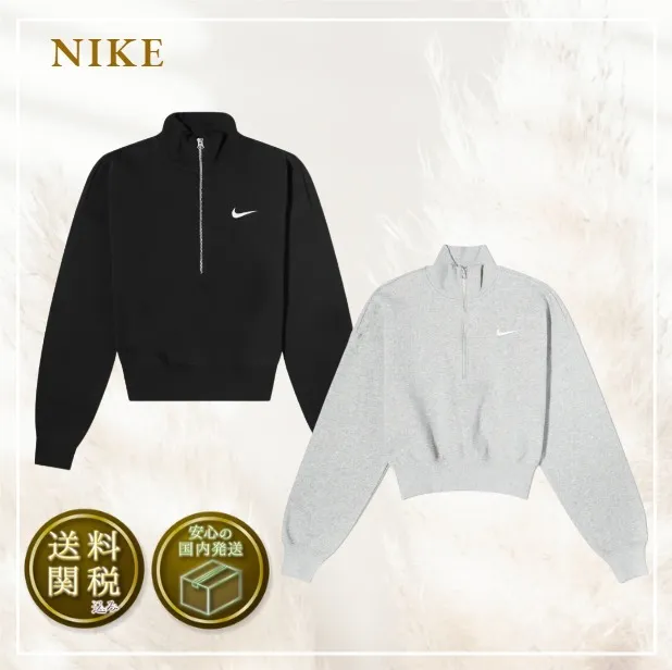 Nike  |Street Style Long Sleeves Plain Logo Cropped Tops