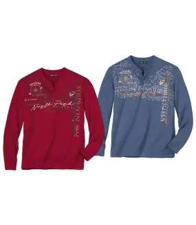 Pack of 2 Men's Print Tops - Red Blue