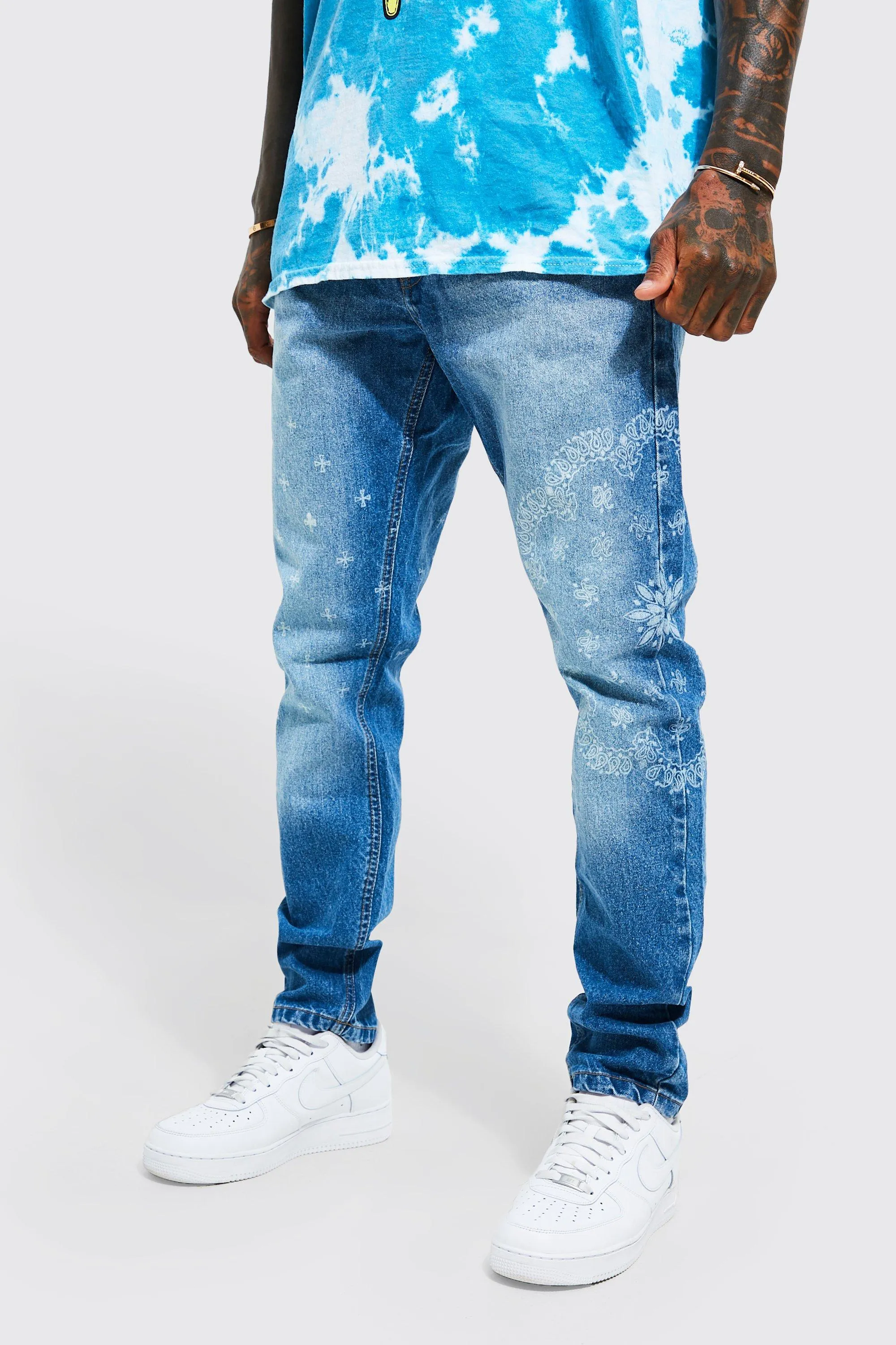 Slim Fit Bandana Print Jeans