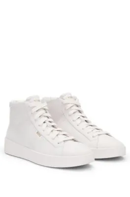 Tumbled-leather high-top trainers with logo detail