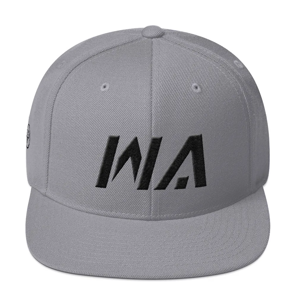 Washington - Flat Brim Hat - Black Embroidery - WA - Many Hat Color Options Available